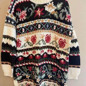 Vintage Heirloom Collectibles PINK and BLACK FLORAL sweater L
